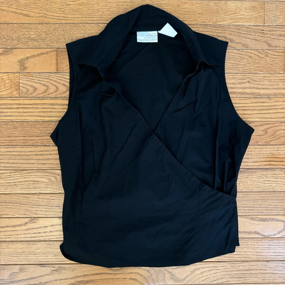 Worthington Black Wrap Blouse with Notched Collar